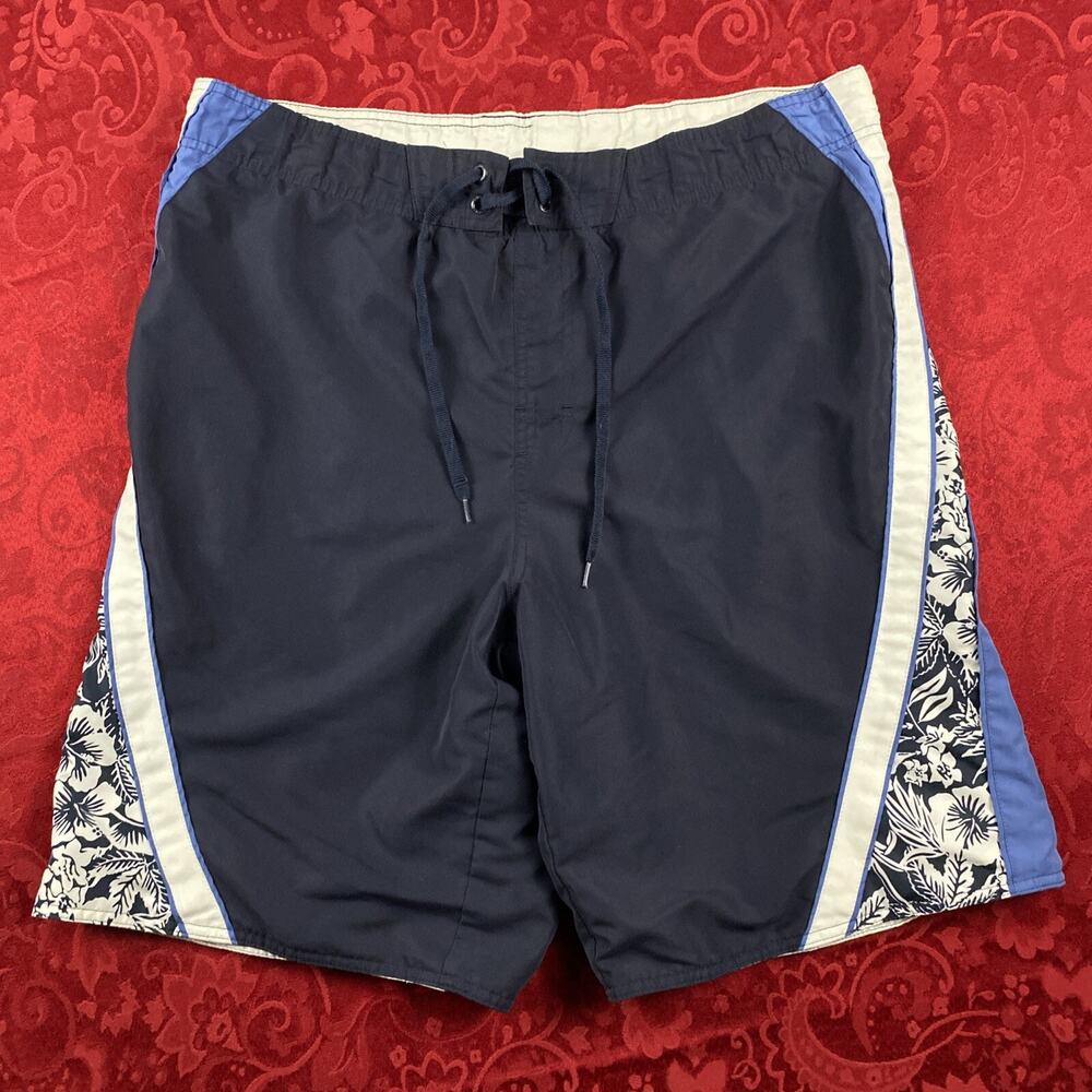 VTG Graphite Swim Trunks Board Shorts Mens 38 Blue Floral Mesh Lining‎
